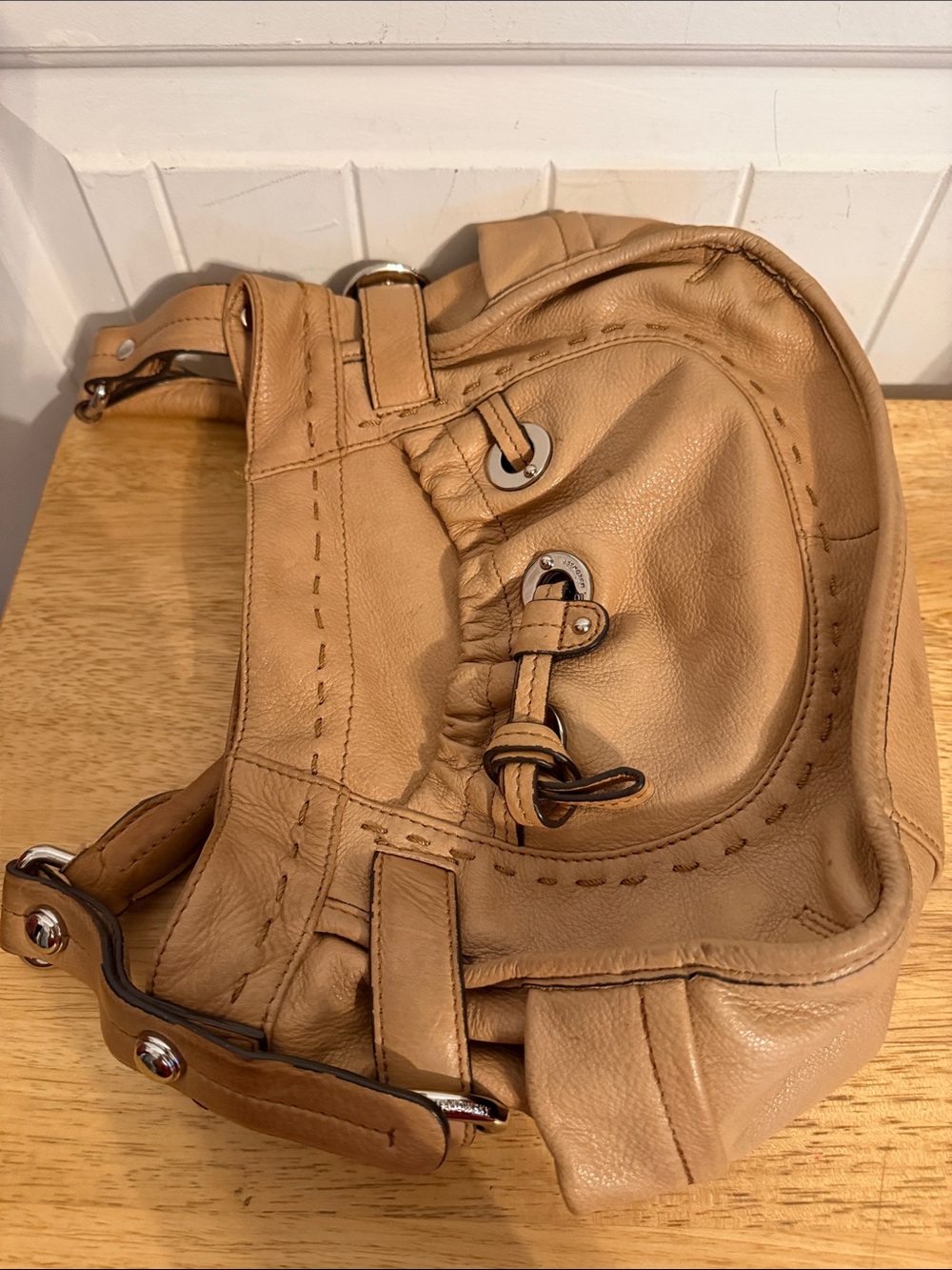 b. makowsky Tan Leather Shoulder Bag with Silver Hardware - Picture 10 of 13